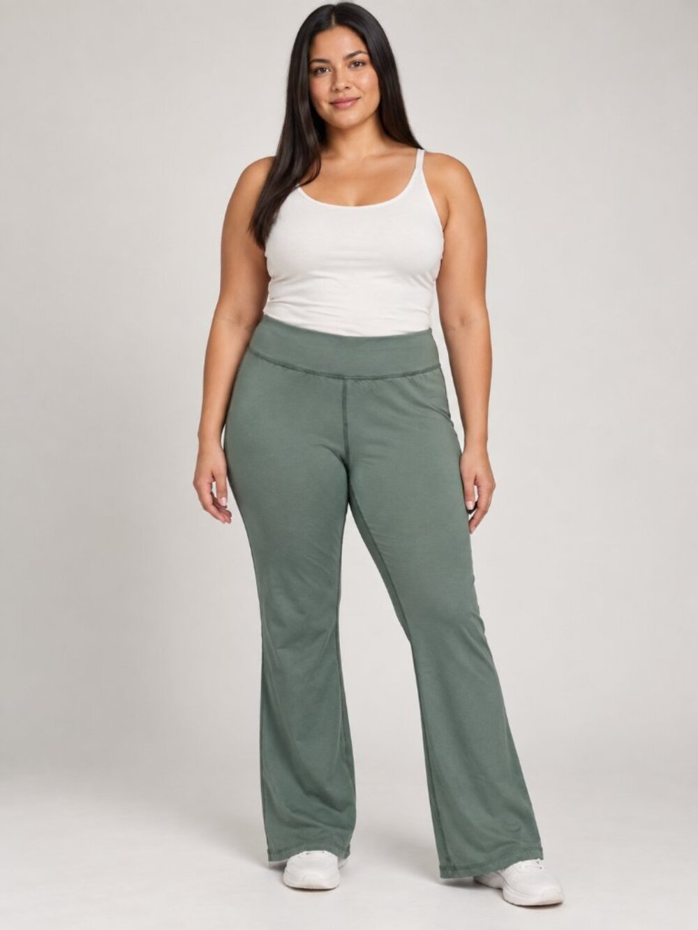 Athletic Works XL 14-16 Green Flare Leg Pants Athleisure Stretch Fit